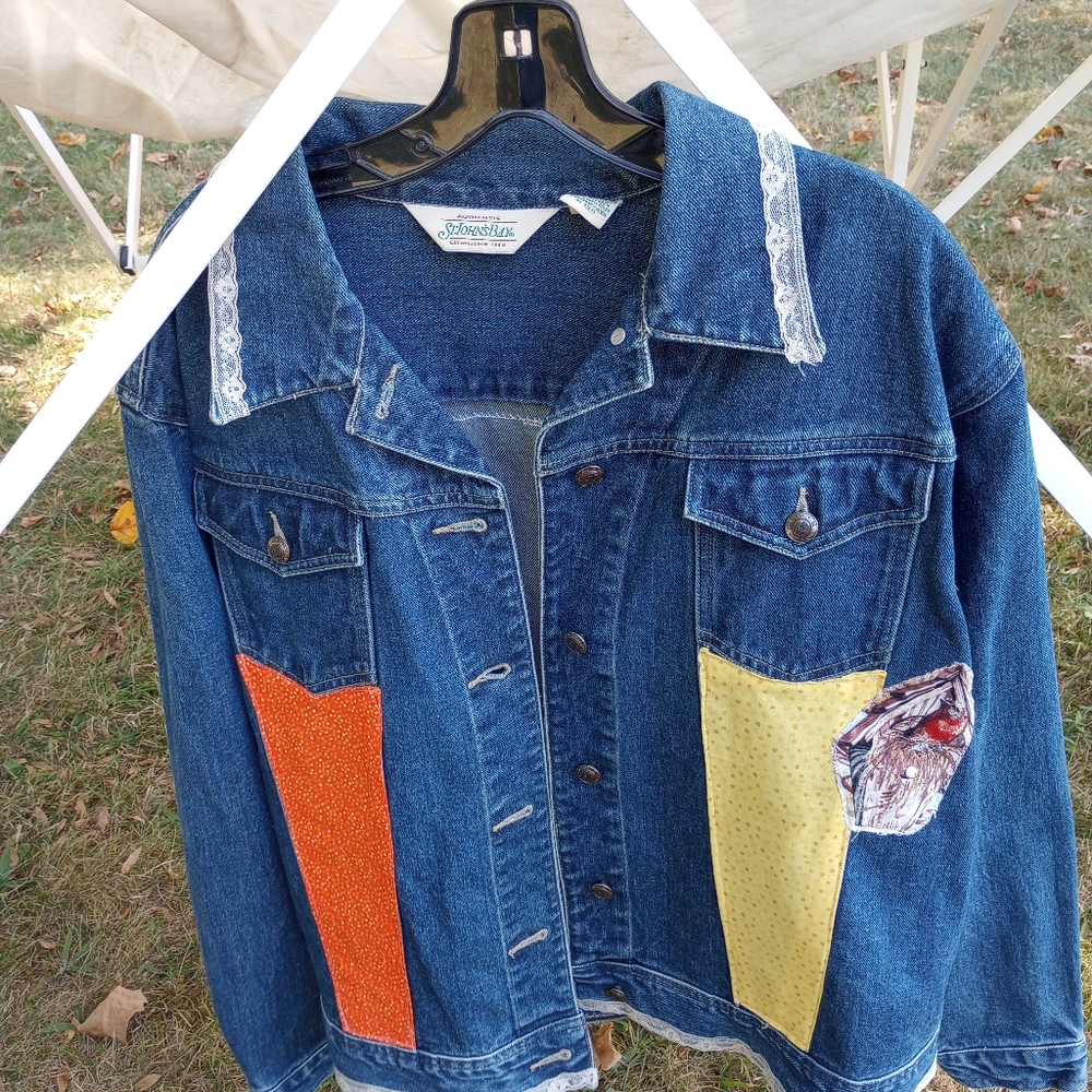 Handmade bird embellished jean jacket